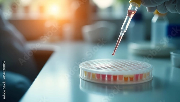Fototapeta Intricate laboratory setting, Detailed scientific analysis with a gentle blur enhancing focus on precision and discovery in a warmly lit environment