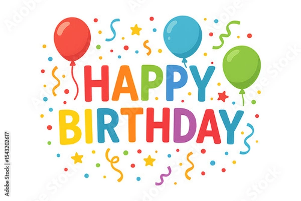 Fototapeta Birthday text with balloon and celebration isolated on transparent background