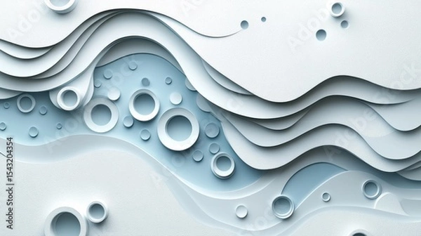 Obraz Serene light blue abstract waves with geometric forms and circles evoking gentle fluid background texture