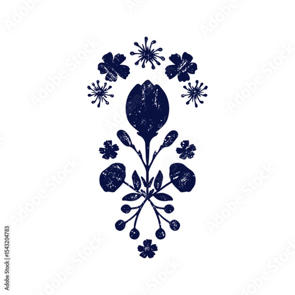 Fototapeta Floral Geometric Plants Hand Drawing Motif in Doodle Style. Botanical Symmetric Element. Vector Illustration Isolated