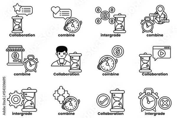 Fototapeta The image is a collection of different time-related icons, including clocks