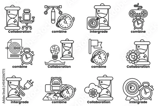 Fototapeta The image is a collection of different clock faces