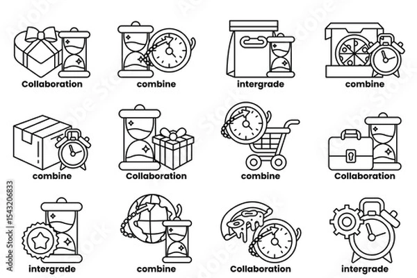 Fototapeta The image is a collection of different time-related icons, including clocks
