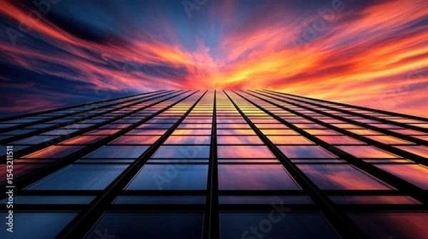Fototapeta Skyline Reflections: A Vibrant Sunset Over a Modern Metropolis