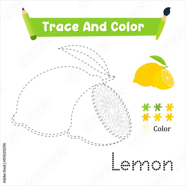 Fototapeta Handwriting Practice. Trace And Color The Lemon Which Is Perfect. Vector Illustration Adobe Stock