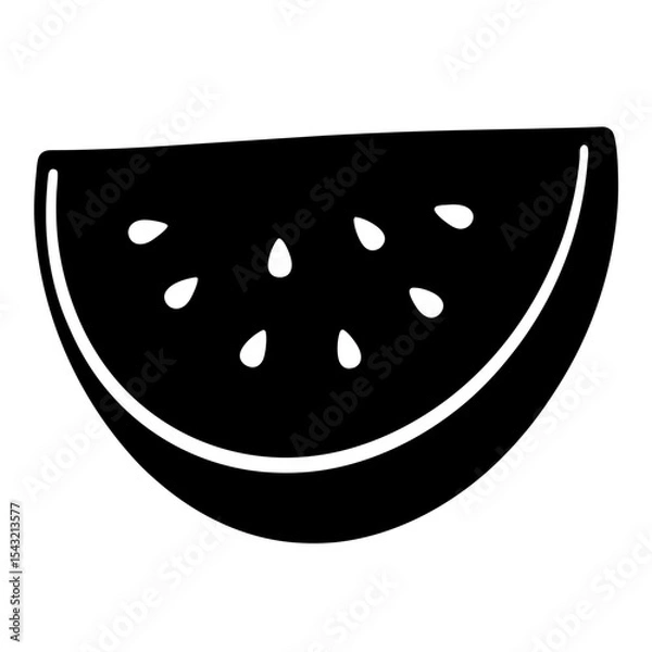 Fototapeta Simple Black and White Watermelon Slice Illustration with Seeds Inside Fruit