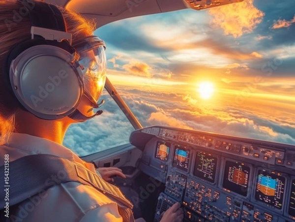 Obraz selective focus, a cargo plane pilot preparing for takeoff