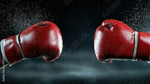 Fototapeta Boxing Gloves Showdown: A Rainy Day Duel