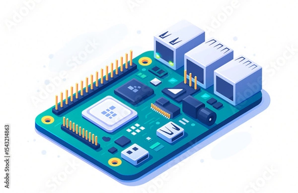 Obraz Raspberry Pi Circuit Board Technology Illustration Green Electronics Computer Hardware Microchip Development Innovation
