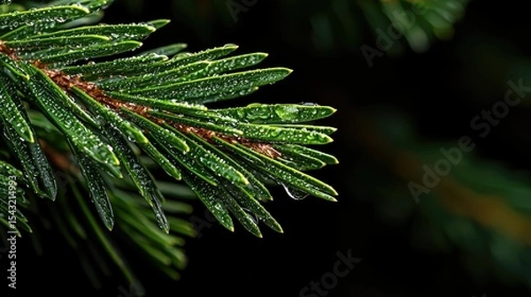 Fototapeta Dew-kissed Pine Branch: A Macro Study of Nature's Elegance