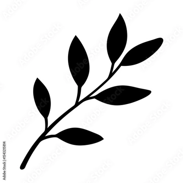 Fototapeta Simple black silhouette of a leafy branch on a plain white background
