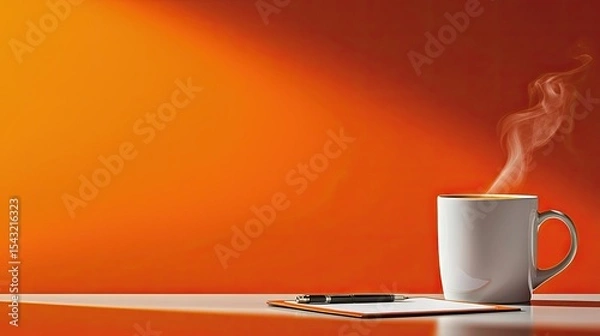Fototapeta Warm Coffee Mug on Orange Background