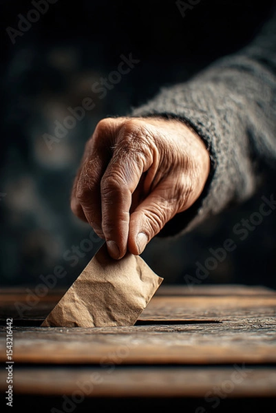 Obraz Hand placing ballot into ballot box during local elections in a quiet setting