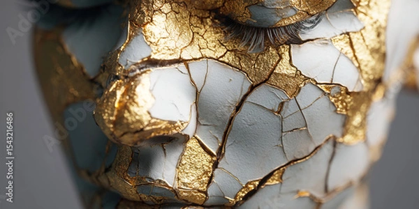 Obraz Kintsugi artistry transforming a human face symbolizing trauma and resilience in Japan