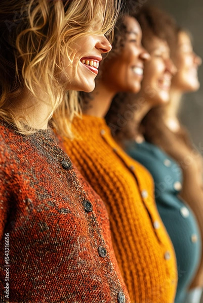 Obraz Close up view of smiling pregnant women showcasing joy and connection in a group setting