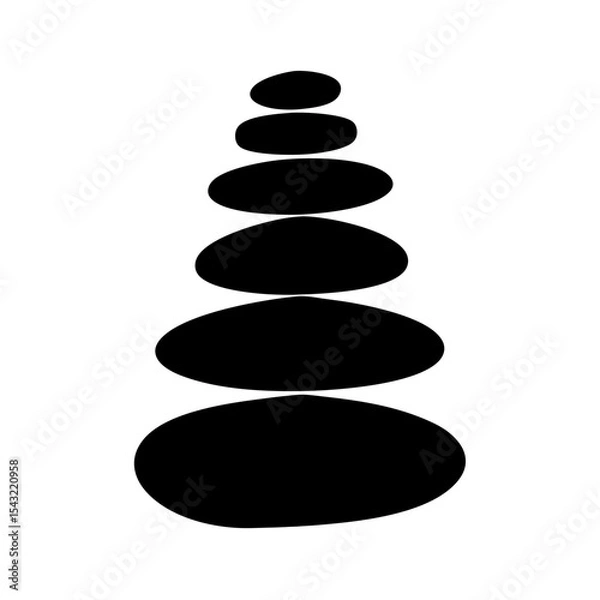 Fototapeta Stacked black oval stones signifying balance, harmony and zen on a white background