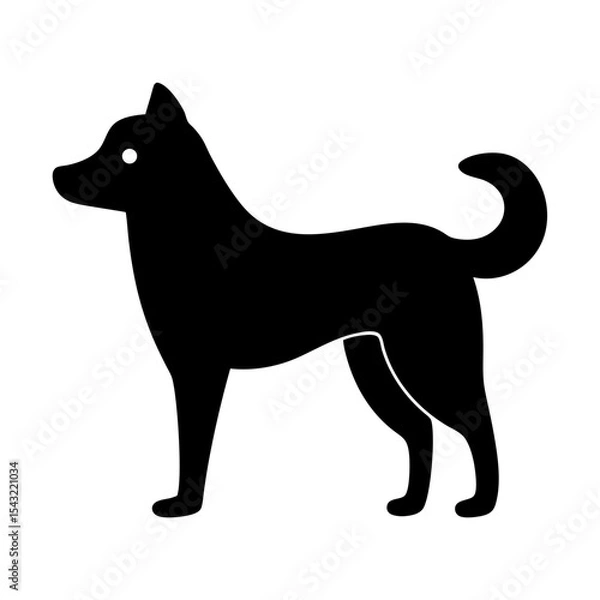 Fototapeta Silhouette of a black dog standing on white background isolated vector