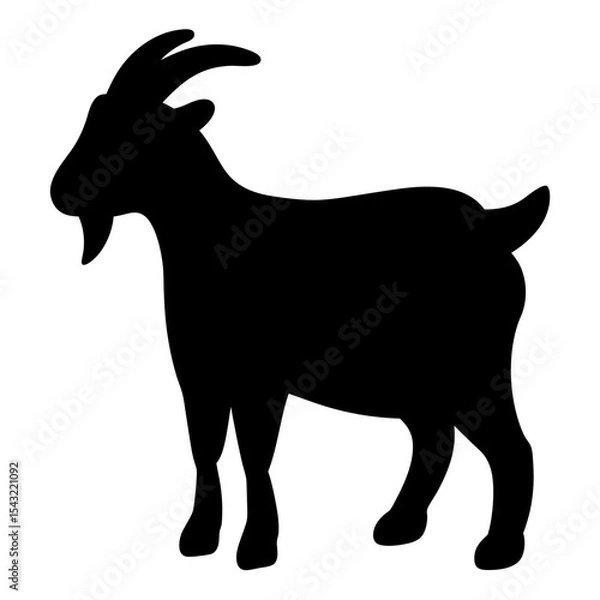 Fototapeta Black silhouette of a goat standing in profile view against white