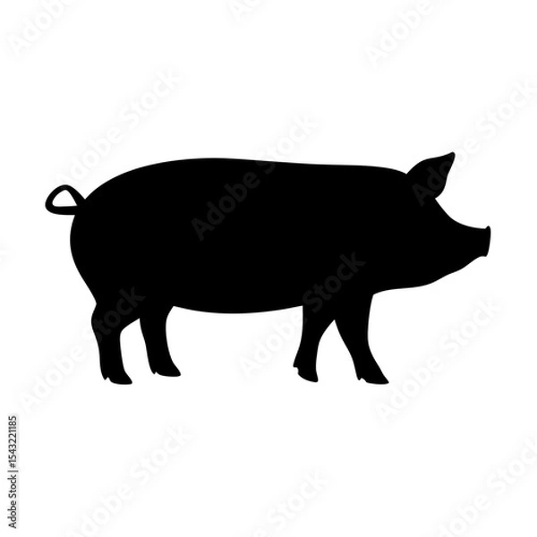Fototapeta Silhouette of a pig standing on a white background side view
