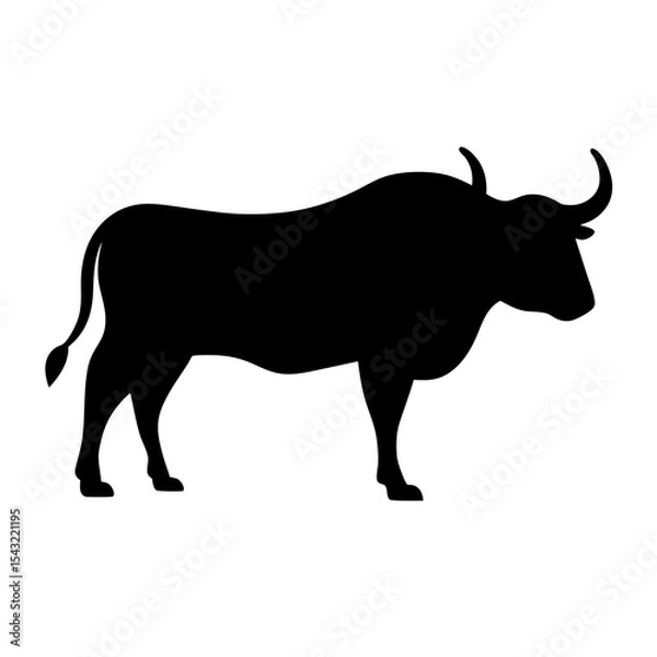 Fototapeta Silhouette of a powerful bull standing tall against a white background