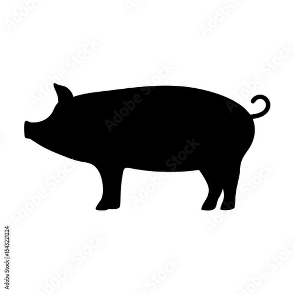 Fototapeta A simple black silhouette of a pig on a stark white background