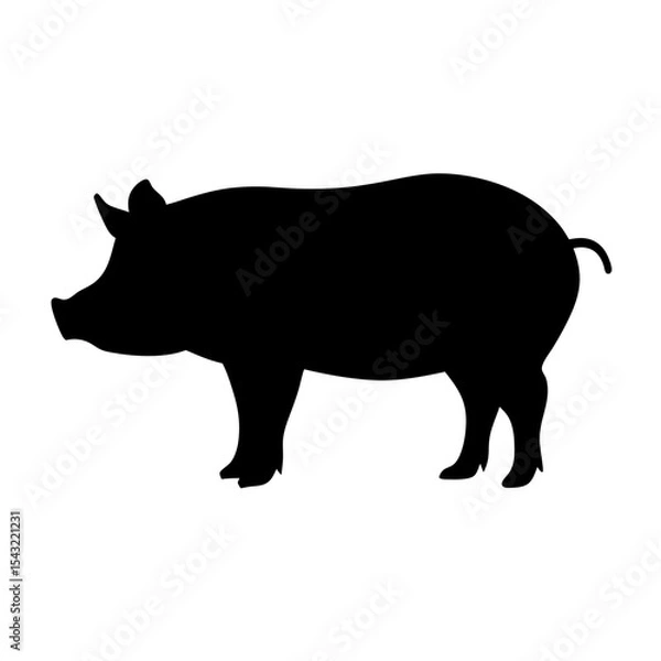 Fototapeta Silhouette of a pig standing isolated on a white background profile view