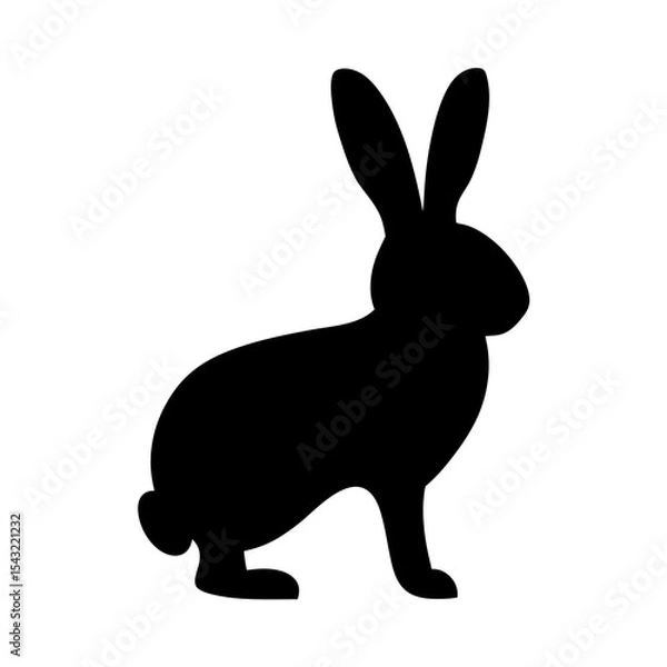 Fototapeta A black silhouette of a rabbit standing on a white background