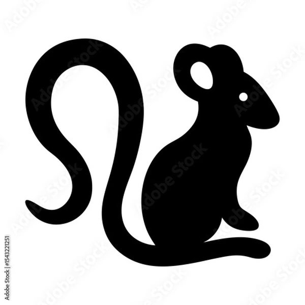 Fototapeta Stylized black silhouette of a rat or mouse with curled tail