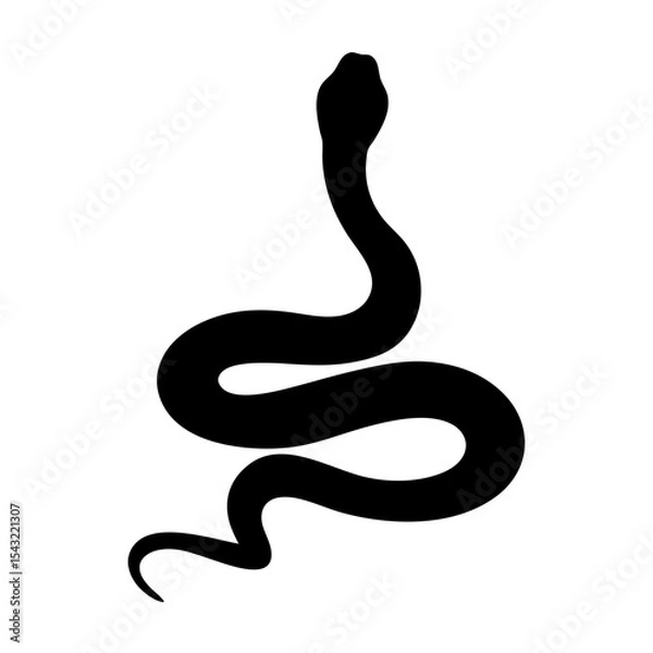 Fototapeta Black silhouette of a snake rearing up, isolated on a white background