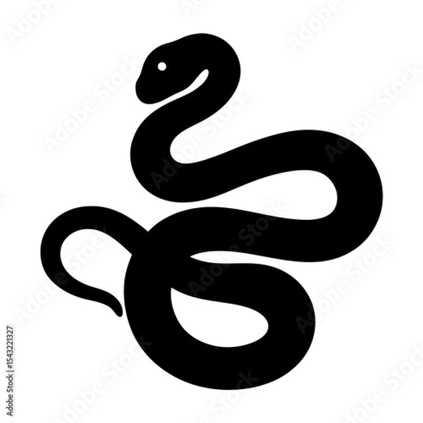 Fototapeta Black silhouette of a coiled snake with a small eye, isolated image