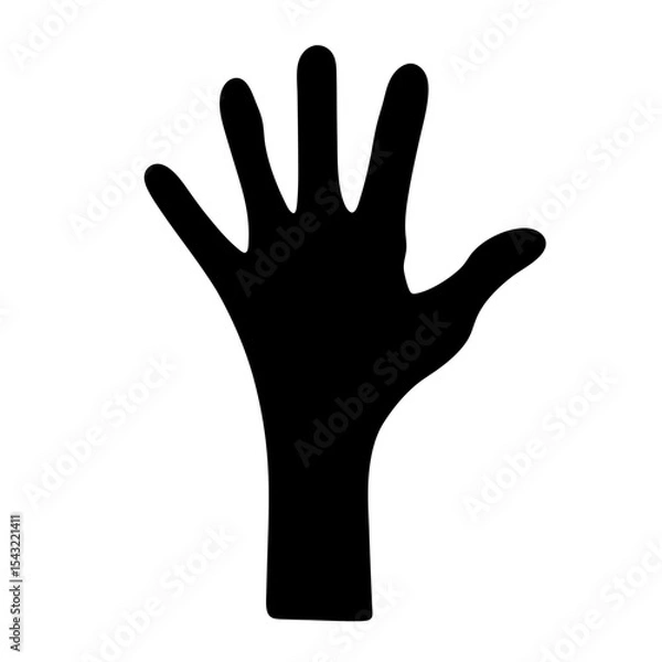 Fototapeta Silhouette of a hand with fingers spread on a white background