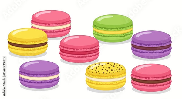 Fototapeta Vector illustration of colorful macaroons isolated on white background
