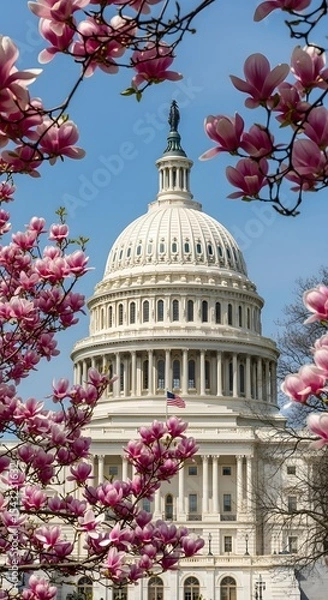 Fototapeta Spring Blooms Frame the US Capitol Building in Washington D.C.