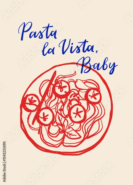 Fototapeta La dolce vita vintage posters. Italian Summer Line Art Vector Set with Pasta, Mozzarella, Coffee, Seafood and Herbs. Vector illustration ink doodle sketch style.