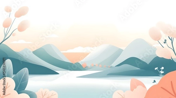 Fototapeta Gentle landscape painting with muted colors and soft textures.