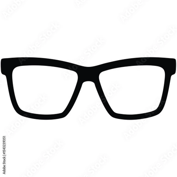 Fototapeta Black rimmed rectangular eyeglasses silhouette on white background for graphic design elements