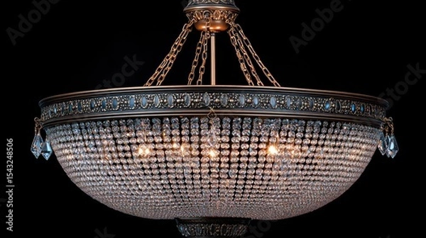 Fototapeta Ornate bowl chandelier with crystal beads and bronze frame