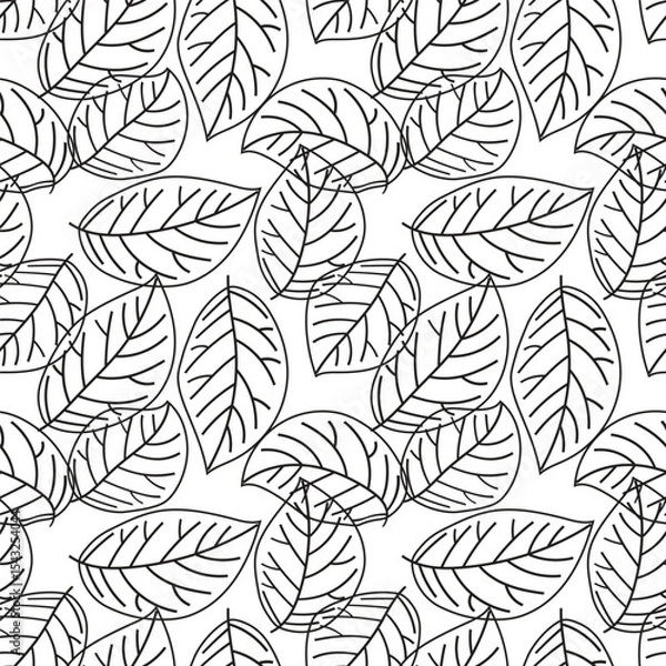 Fototapeta seamless pattern of leaves, vector leaves doodle pattern design, repeated leaves pattern background