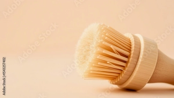 Obraz Beige wooden brush with soft bristles on a neutral background. Minimalistic composition emphasizes naturalness and purity. Ideal for care, hygiene and eco-products.