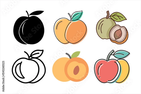 Fototapeta "Peach Vector Icons – Outline, Flat, and Colorful Peach Illustrations"


