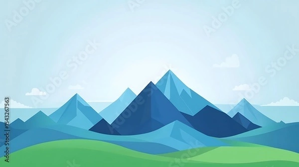 Fototapeta A serene landscape featuring stylized mountains and a grassy plain.