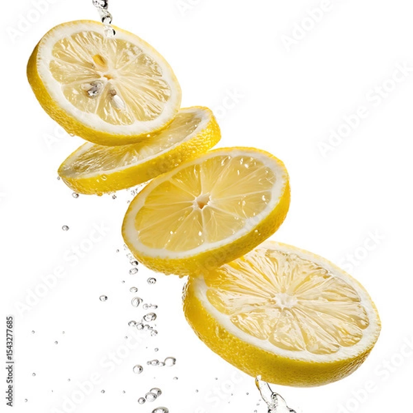 Obraz Four lemon slices falling in water isolated on transparent background