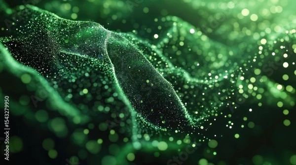 Fototapeta Emerald Green Particle Wave Abstract Art