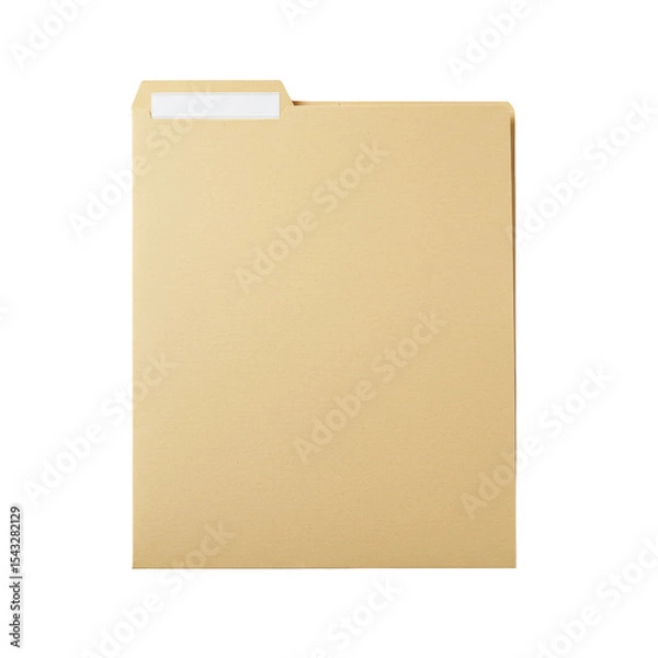 Obraz New letter-sized manila file folder in its standard folded state, pale yellowish-brown, crisp edges, subtle paper texture, centered on a transparent isolated background with no shadows, concept of
