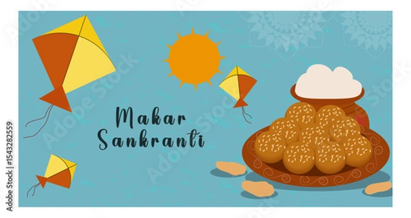 Obraz Joyful Makar Sankranti Scene with Kites, Sweets, and Sunny Sky-02