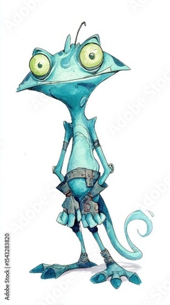 Fototapeta A stylized illustration of a light teal-colored lizard-like creature.