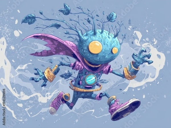Fototapeta A stylized, whimsical creature runs through a light, ethereal scene.