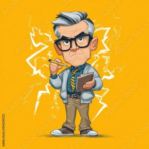Fototapeta Thoughtful cartoon character in a light-colored jacket.