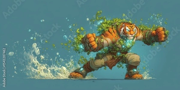 Fototapeta Powerful tiger figure in a dynamic pose.