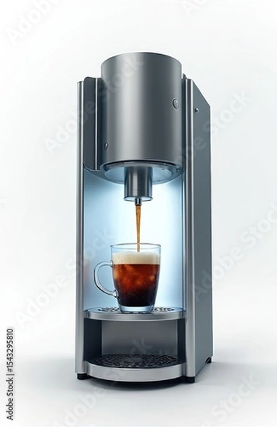 Fototapeta Modern soda stream machine dispensing sparkling drink in glass cup. Carbonated beverage with bubbles and ice. Refreshing drink, summer vibes, home appliance for drinks.